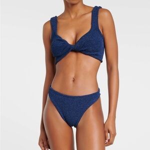 New Hunza G Juno Bikini Set Navy Blue Lurex Crinkle Shimmer Glitter Rare Stretch